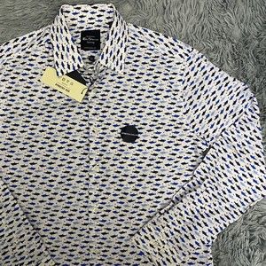 Ben Sherman Tailored Slim Fit Shark Print Button Front Shirt | Size MED 32/33